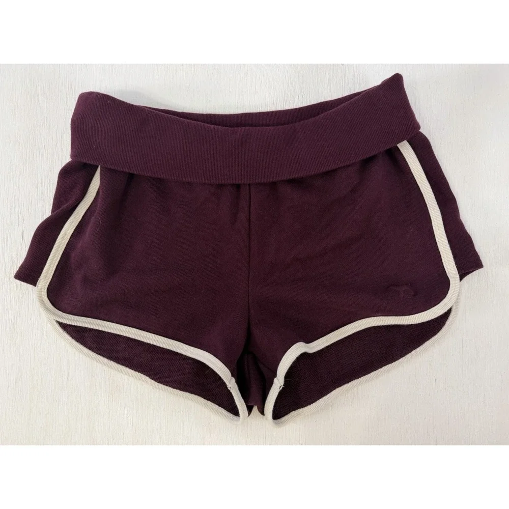 VICTORIA'S SECRET PINK Campus Terry Foldover Shorts Wild Rose White Logo M Y2K